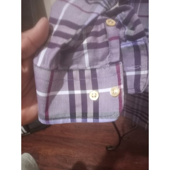 Burberry London Men's Purple Plaid Button Down Shirt USA Made Sz Large L - Picture 5 of 12